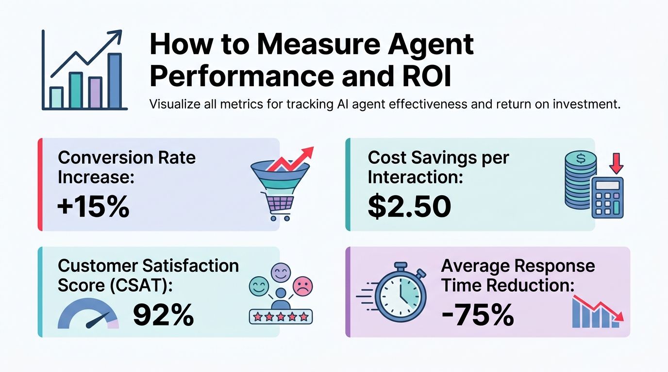An infographic showing four key metrics for measuring AI agent performance and return on investment.