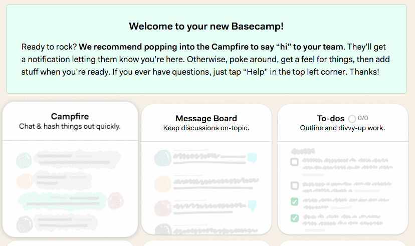 Basecamp customer onboarding with great user experience