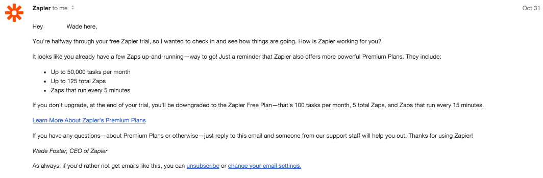 Customer Onboarding with Zapier Trial Reminder Email